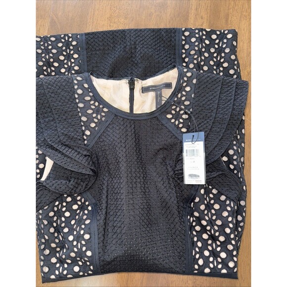 BCBGMAXAZRIA Desirae Black Eyelet Lace Ruffle Sleeve Cocktail Dress Size 2 NWT - Picture 11 of 11